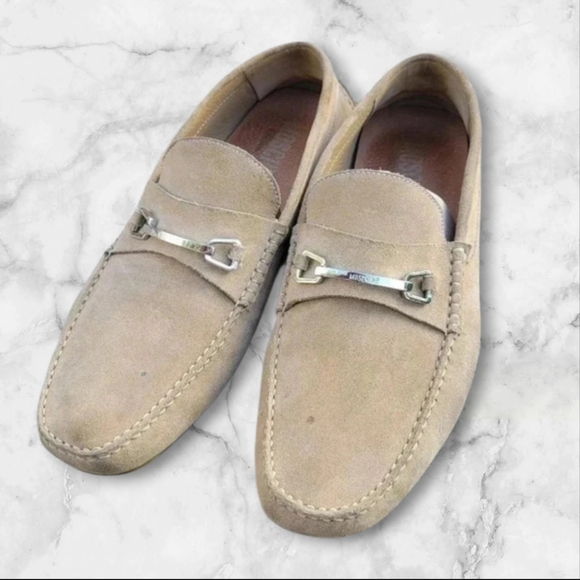 Moschino Other - Moschino Mens Genuine Suede Driving Loafers Mocassin Shoes Tan Brown Horsebit 13
